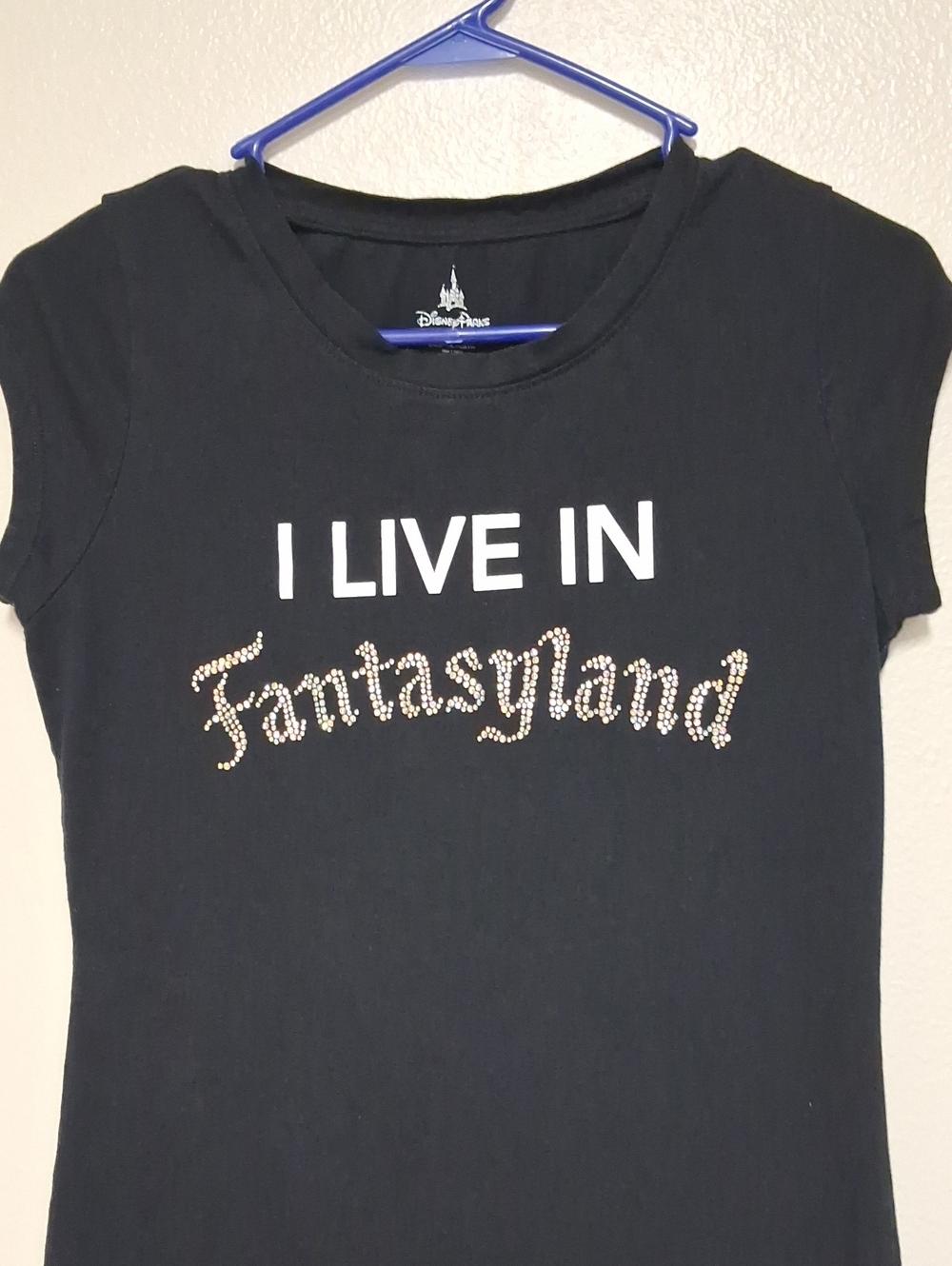 Disney Black 'I Live in Fantasyland' Tee with Gold Rhinestone Script